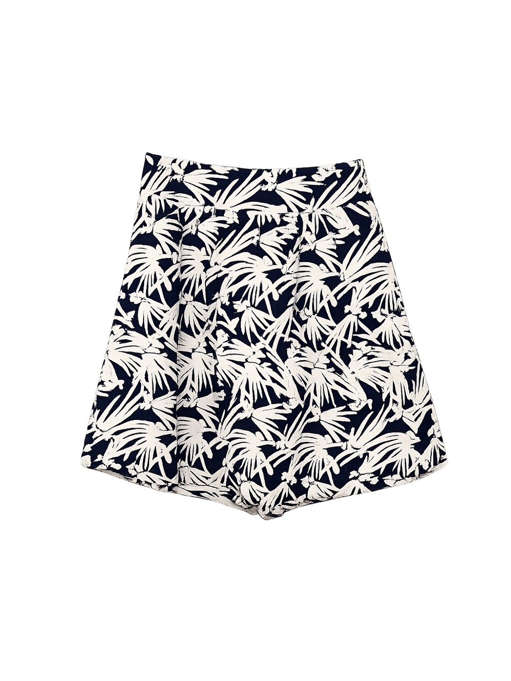 Ann Taylor Navy & White Tropical Palm Print A-Line Skirt | Summer Resort Coastal - Picture 2 of 9
